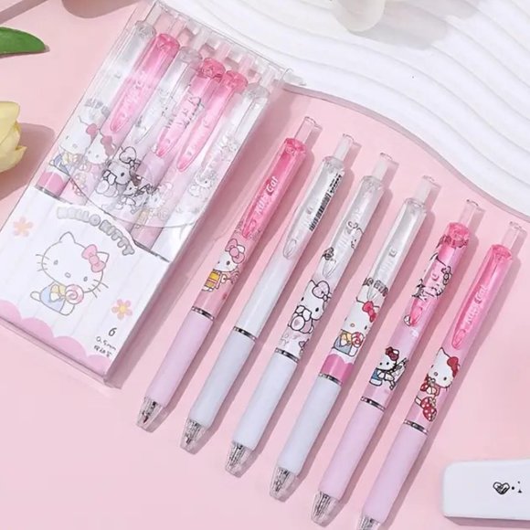 Hello Kitty Pens 6pk Ball Point School Supplies Sanrio Kawaii Office Stationary - Picture 1 of 1